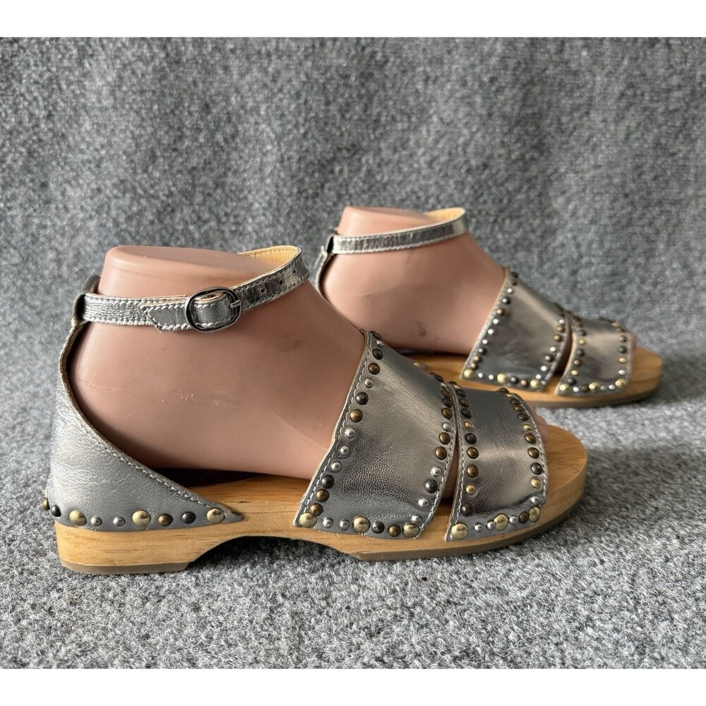 Free People North Shore Clog Sandals EU 36 US 5.5 Silver Studded Ankle Strap